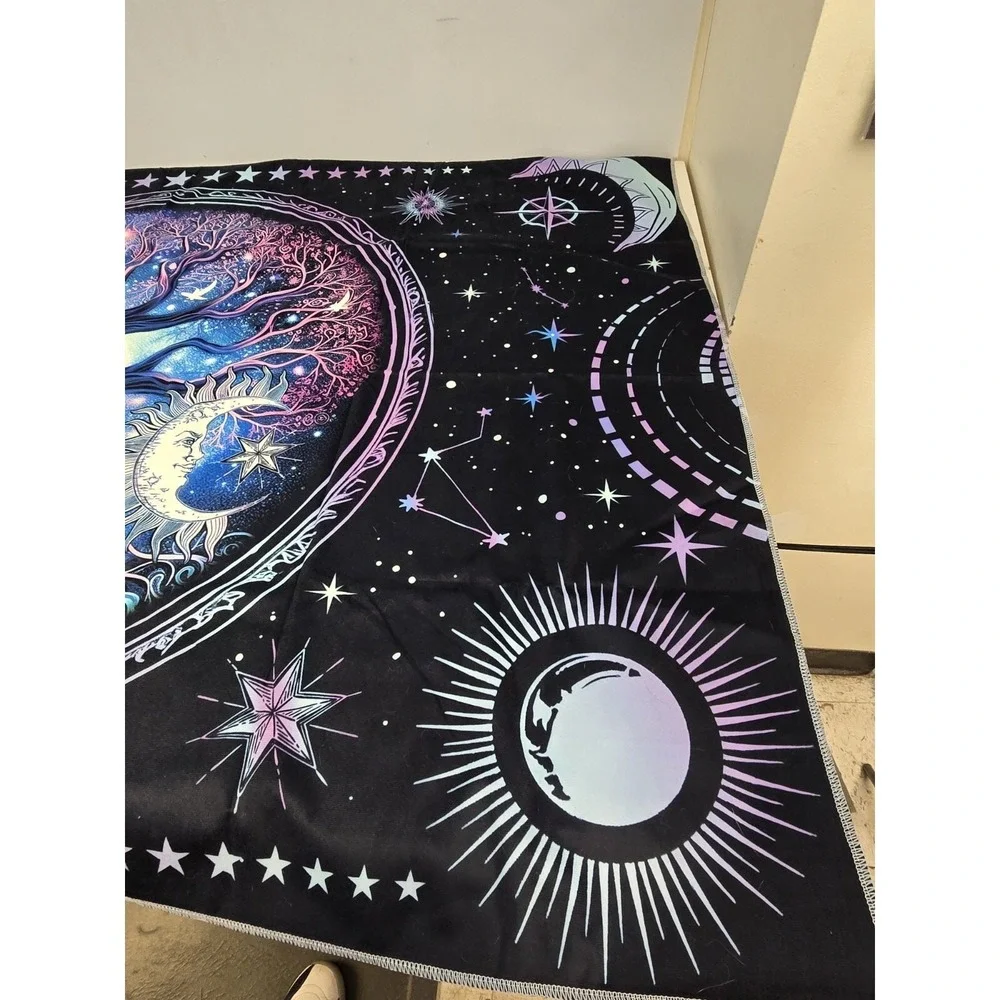 NEW Blacklight Tree of Life Trippy Sun and Moon Wall Tapestry Uv Reactive 60x39